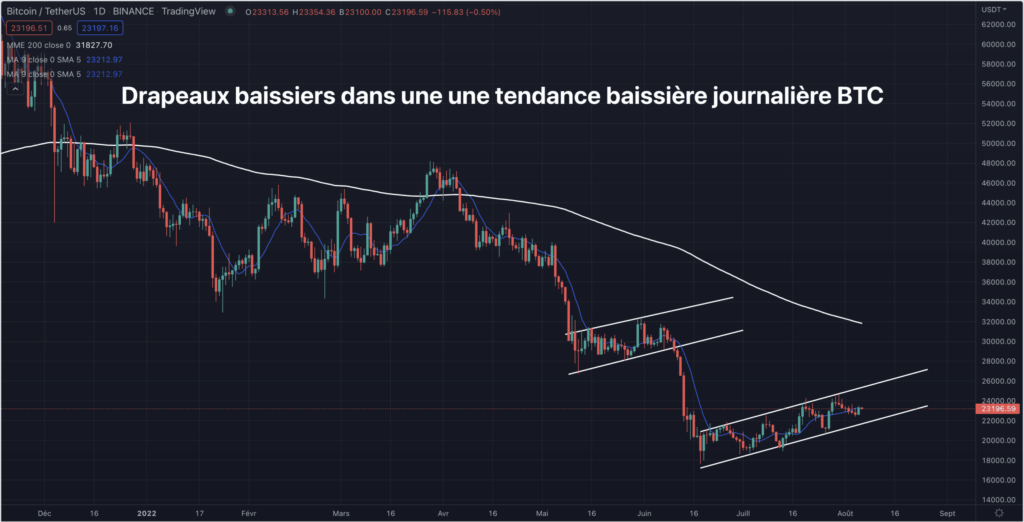 trader un drapeau baissier sur un graphique boursier
